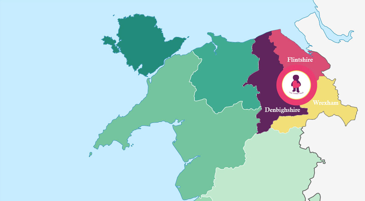 Map showing the areas in North Wales that Your Trusted Friend covers